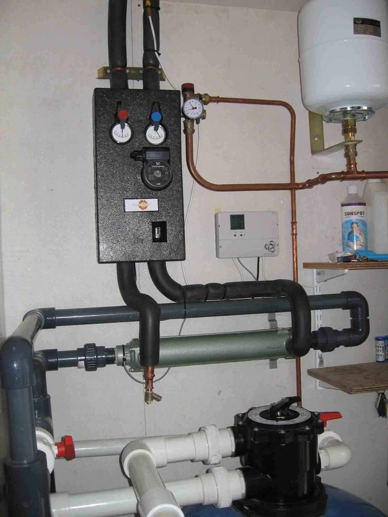 Solar swimming pool plant room
